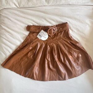 NWT Lost + Wander Tan Leather Skater Skirt